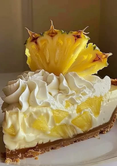 Delicious Pineapple Cream Cheese Pie with a creamy filling and pineapple topping