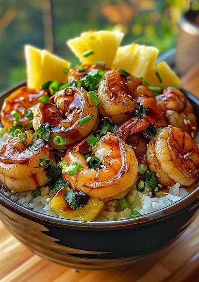 Delicious Pineapple Teriyaki Shrimp Rice Bowl with vibrant colors and fresh ingredients