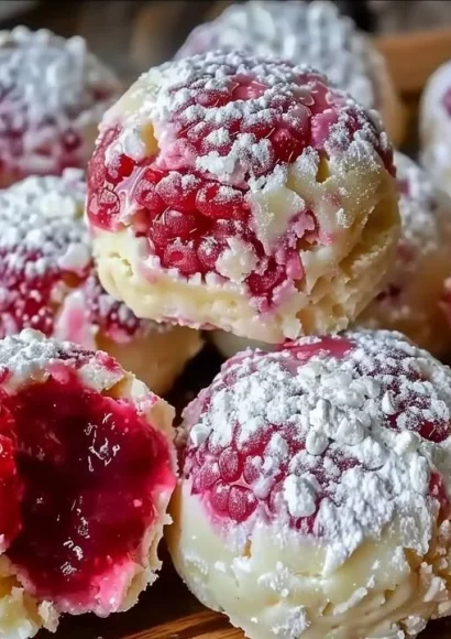 Raspberry Cream Cheese Bites on a plate, showcasing their creamy filling and raspberry topping.