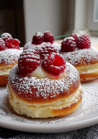 Freshly baked Raspberry Custard Buns with a golden crust and berry filling.