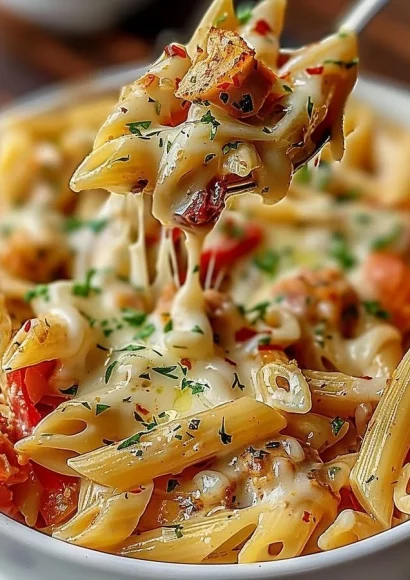 Delicious plate of Rattlesnake Pasta with creamy sauce and spices
