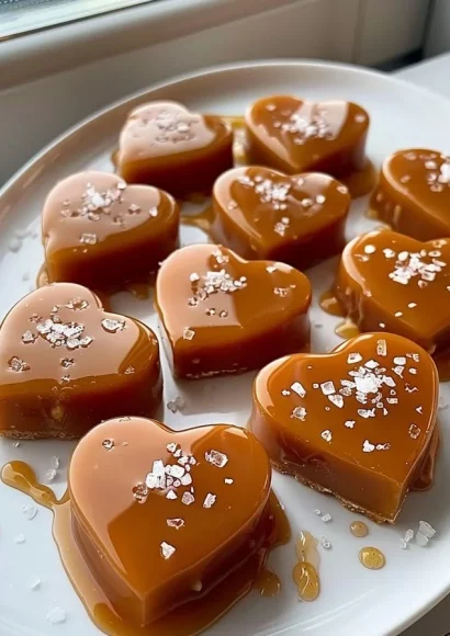 Delicious salted caramel fudge hearts presented in a decorative box