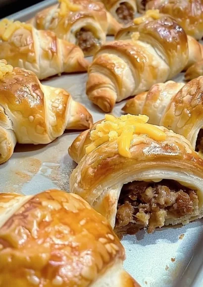 Delicious Sausage Cream Cheese Crescents on a plate, golden and flaky