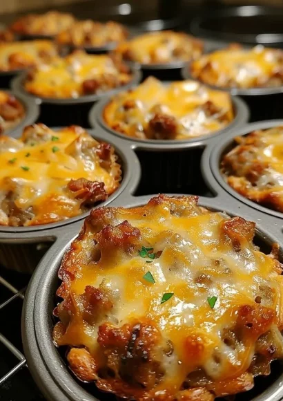 Freshly baked sausage muffins with a golden crust and savory filling