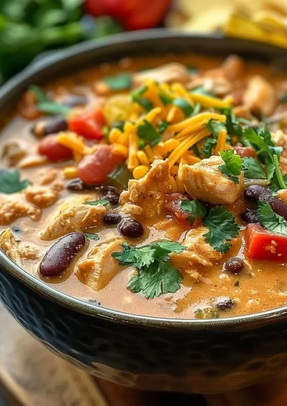Slow Cooker Cream Cheese Crack Chicken Chili served in a bowl with toppings.