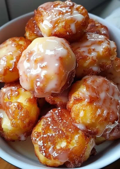 Soft cinnamon apple fritters dusted with powdered sugar on a plate