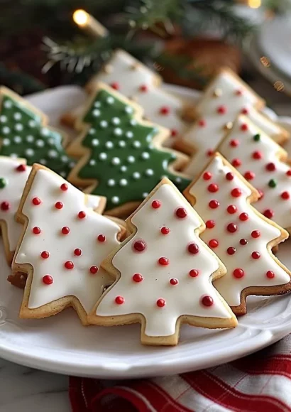 Plate of Sour Cream Cut-Out Christmas Cookies decorated with icing