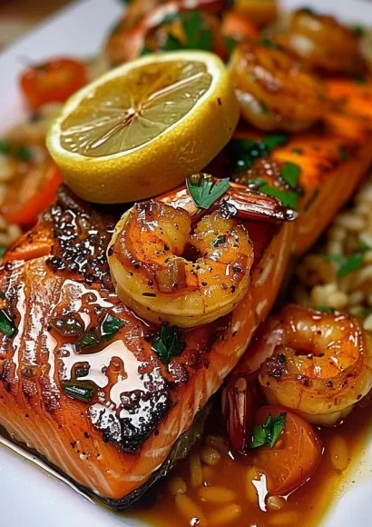 Delicious Spicy Cajun Salmon and Shrimp Delight served on a plate
