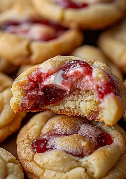 Delicious strawberry cheesecake stuffed cookies on a plate.