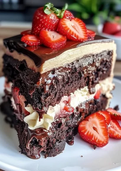 Delicious Strawberry Earthquake Cake with strawberries and cream cheese filling.