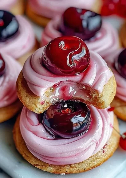 Delicious strawberry frosted cherry cookies on a plate