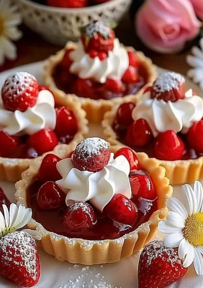 Delicious Strawberry Meringue Tarts with fresh strawberries and fluffy meringue topping