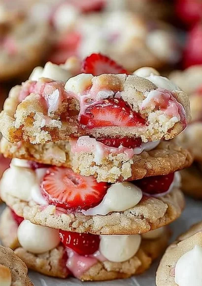 Strawberry Shortcake Cheesecake Stuffed Cookies on a plate
