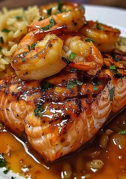 Delicious Cajun Salmon and Shrimp Delight served with a side of vegetables