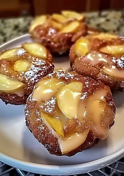 Warm baked apple fritters fresh out of the oven, golden and delicious