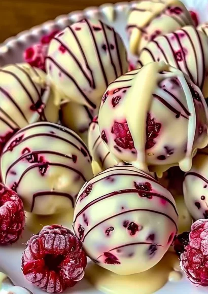 White chocolate raspberry cheesecake balls served on a plate